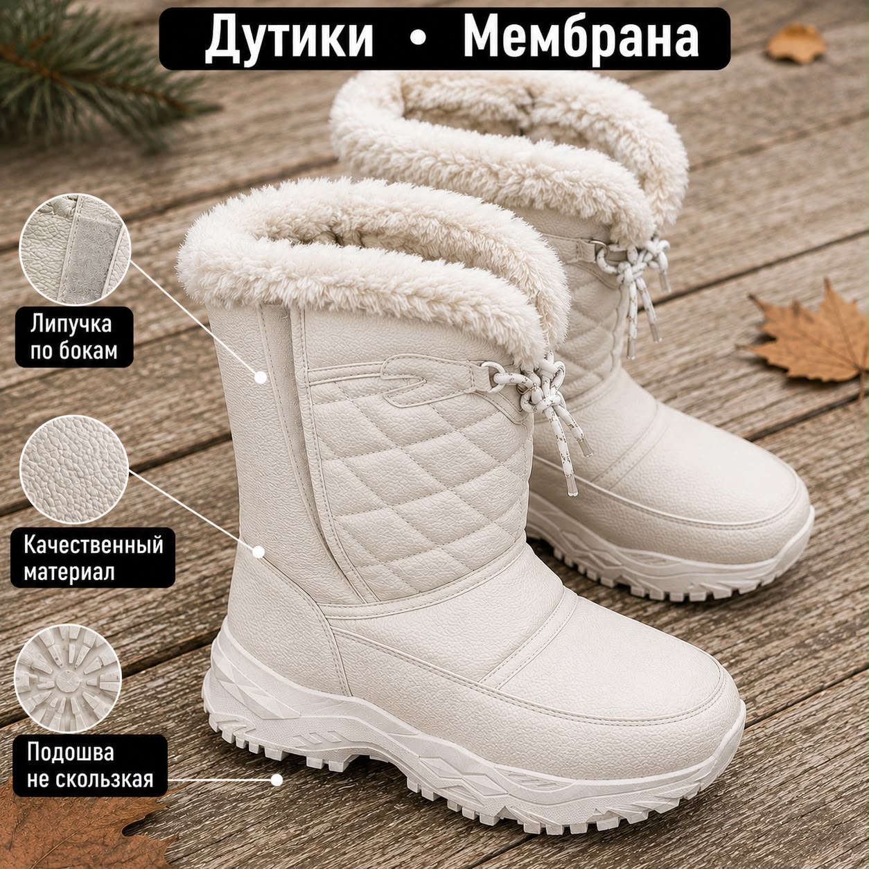 фото женские зимние дутики с мехом и липучкой 605034 оптом