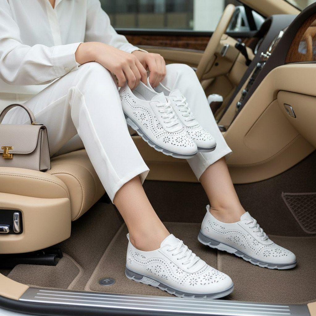 фото женские белые кроссовки с перфорацией 269727 оптом