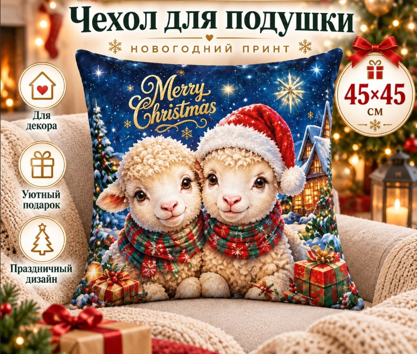 картинка Новогодняя наволочка на подушку символ 2027 года 45*45 см от магазина Одежда+