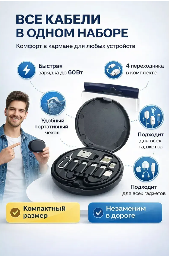 картинка Многофункциональный набор кабелей и переходников от магазина Одежда+