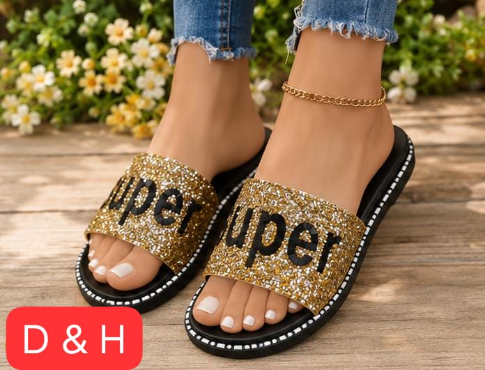 фото женские летние шлепки с glitter-дизайном 821318 оптом