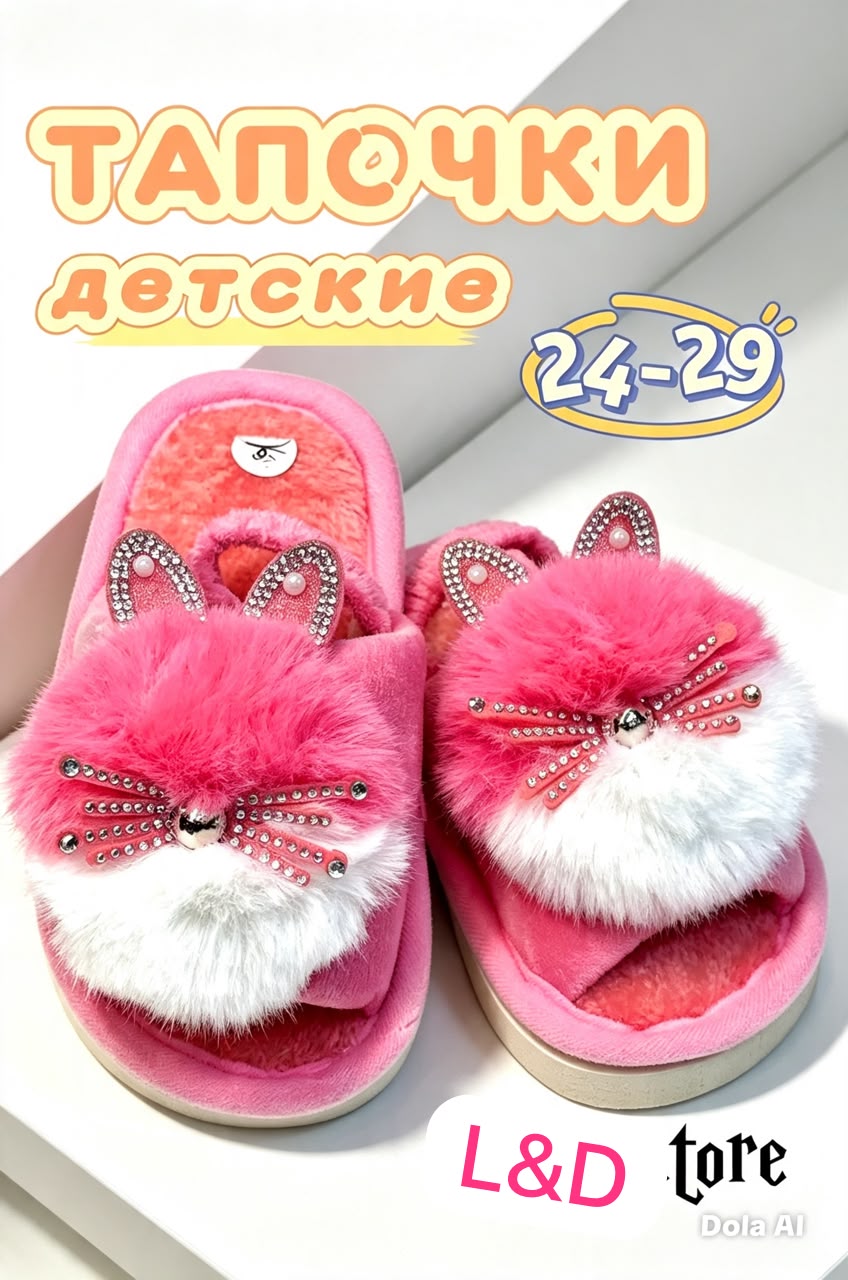 фото детские зимние тапочки с мехом 242801 оптом