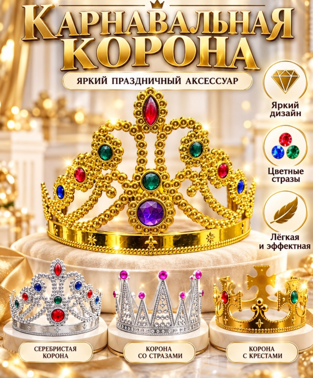 картинка Карновальная корона со стразами детская от магазина Одежда+