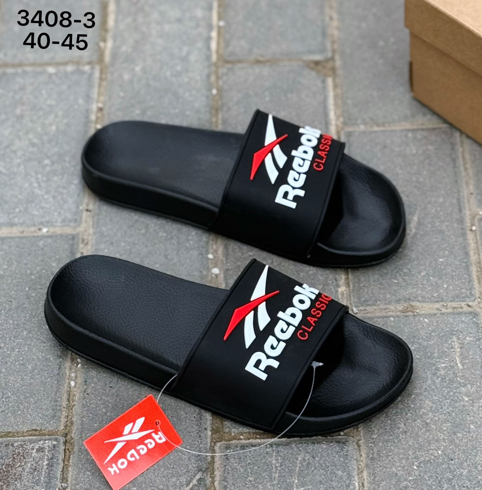 фото мужские черные шлепки reebok 565618 оптом