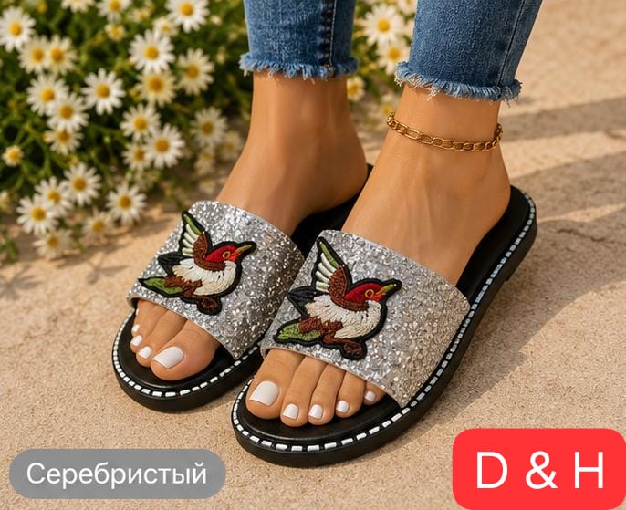 фото женские летние шлепки с птицами 858680 оптом