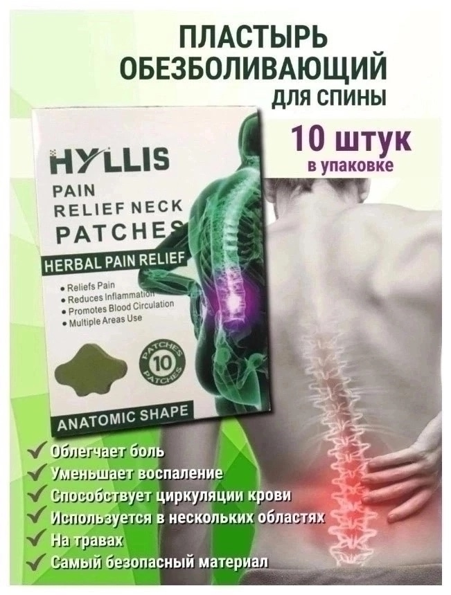 картинка Пластырь обезболивающий для спины Hyllis / патч поясничный травяной 10 шт. в упаковке от магазина Одежда+