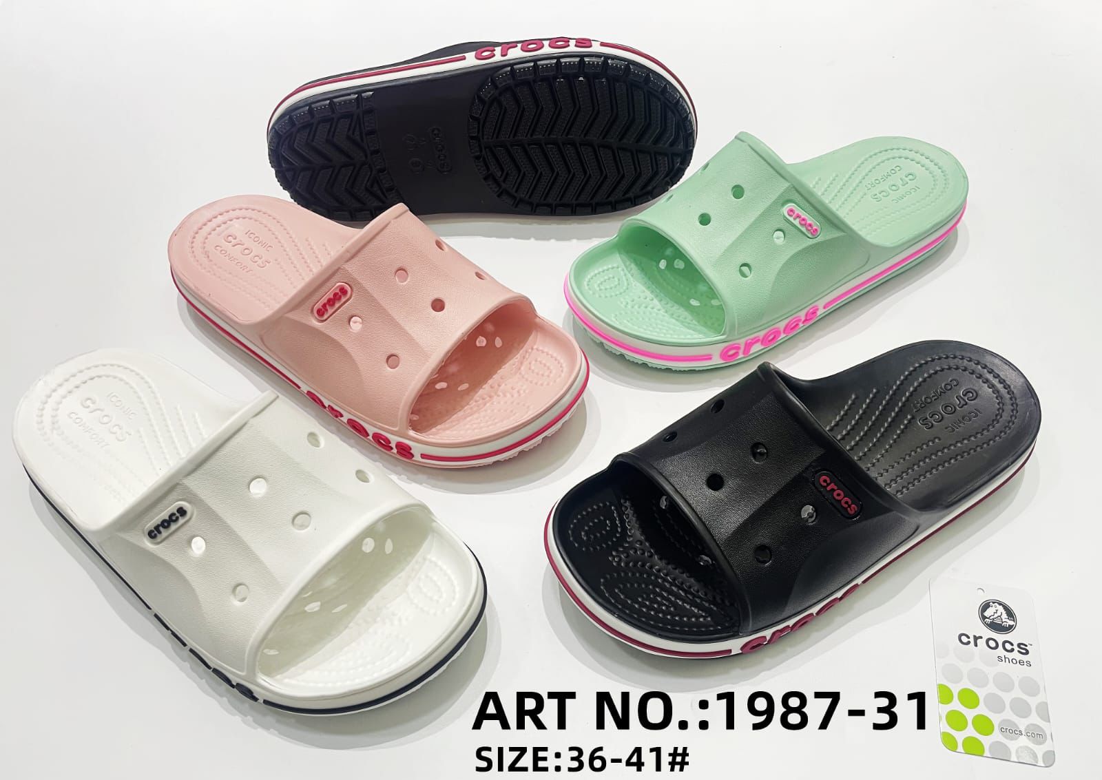фото женские летние розовые шлепки crocs 188194 оптом