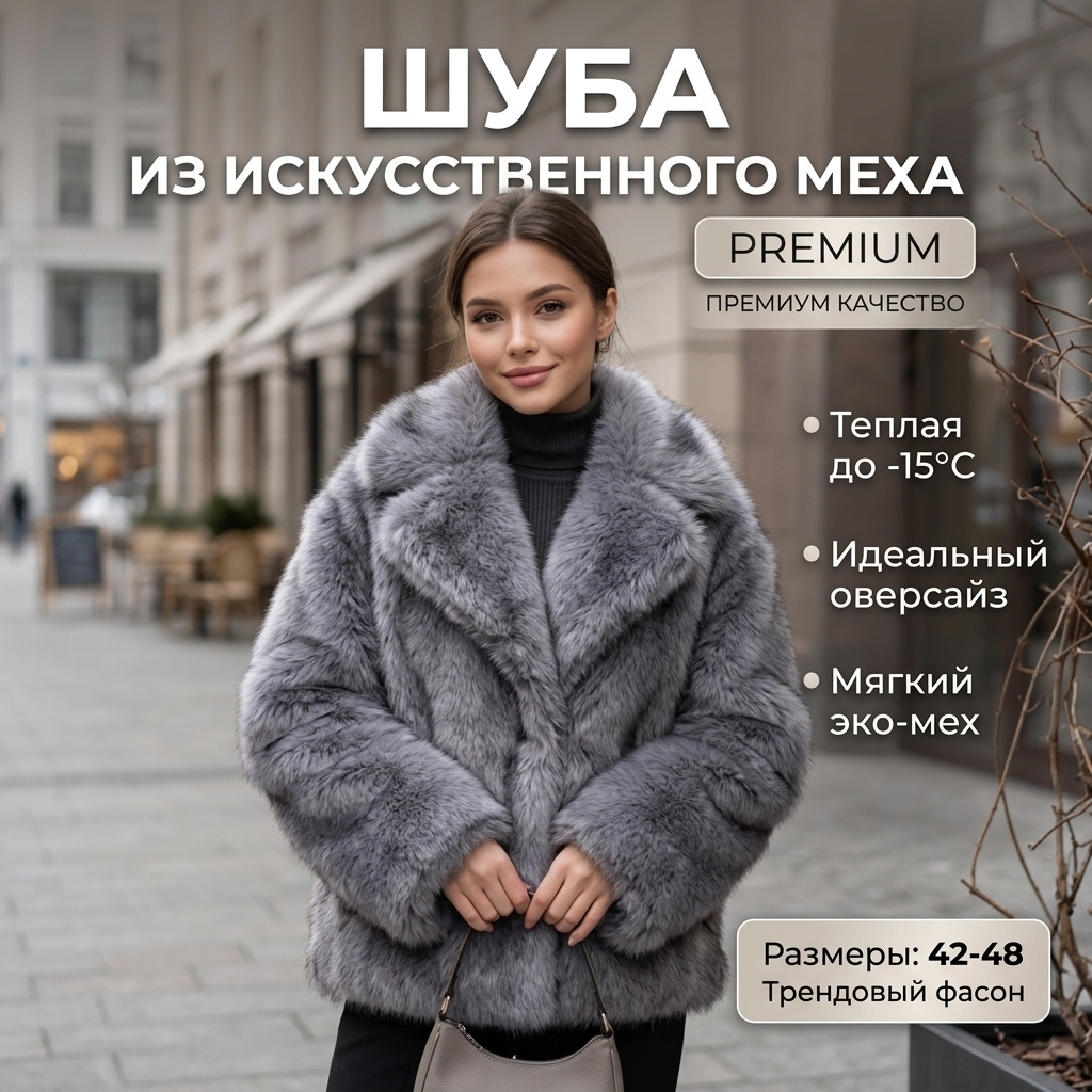 картинка Экошуба‑оверсайз в пепельно‑сером оттенке: премиум‑качество, до −15 °C от магазина Одежда+