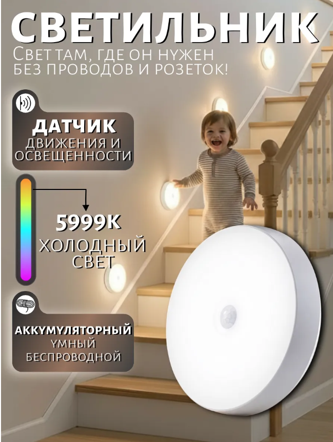 картинка Светильник ночник с датчиком движения беспроводной от магазина Одежда+