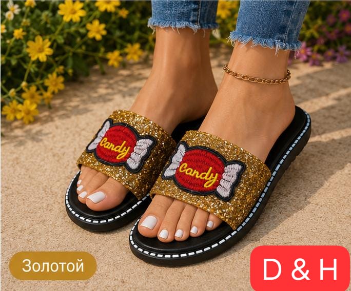 фото женские летние шлепанцы с glitter-дизайном 844899 оптом