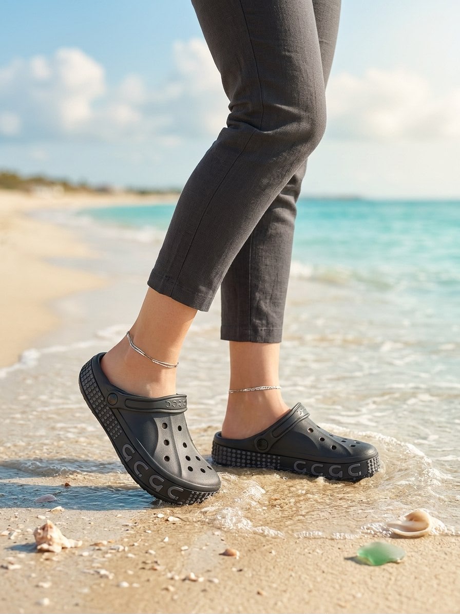 фото женские летние черные crocs 950355 оптом