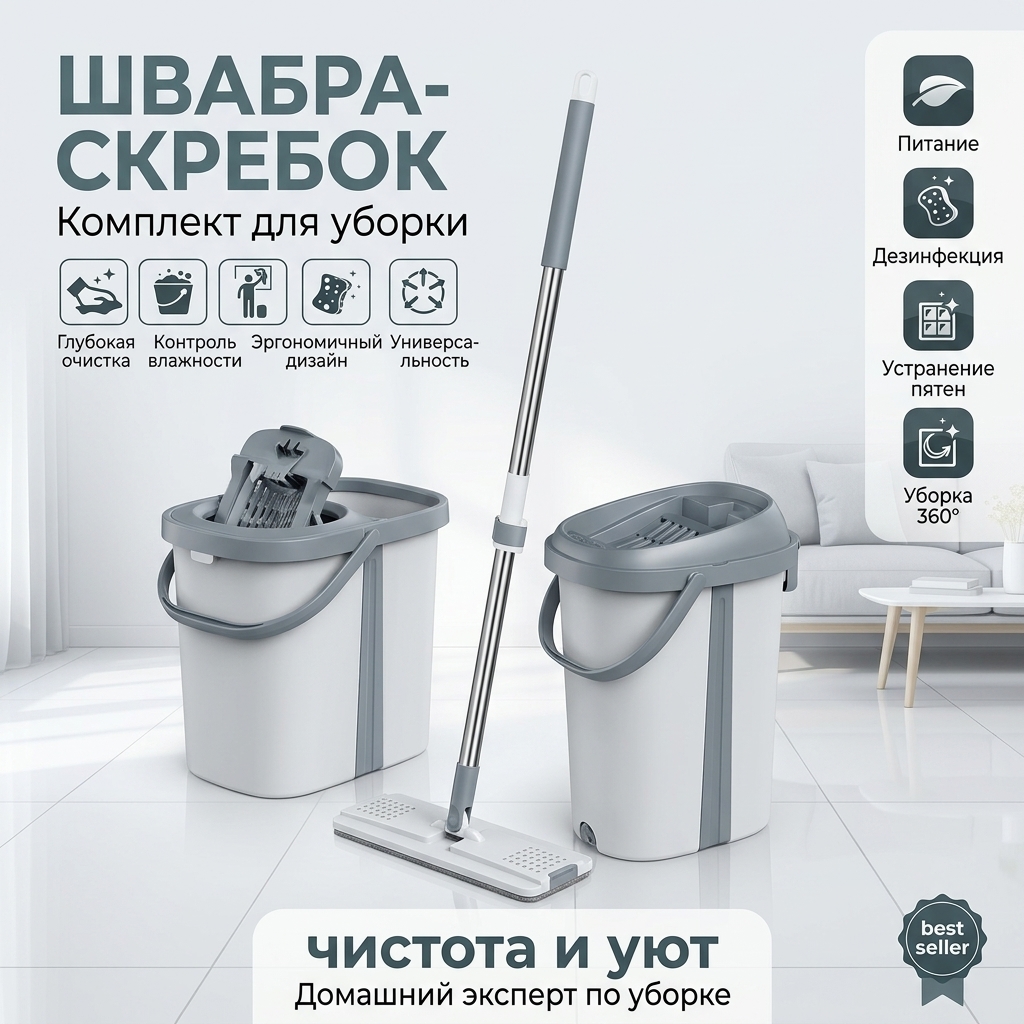 картинка Швабра‑скребок с ведром от магазина Одежда+