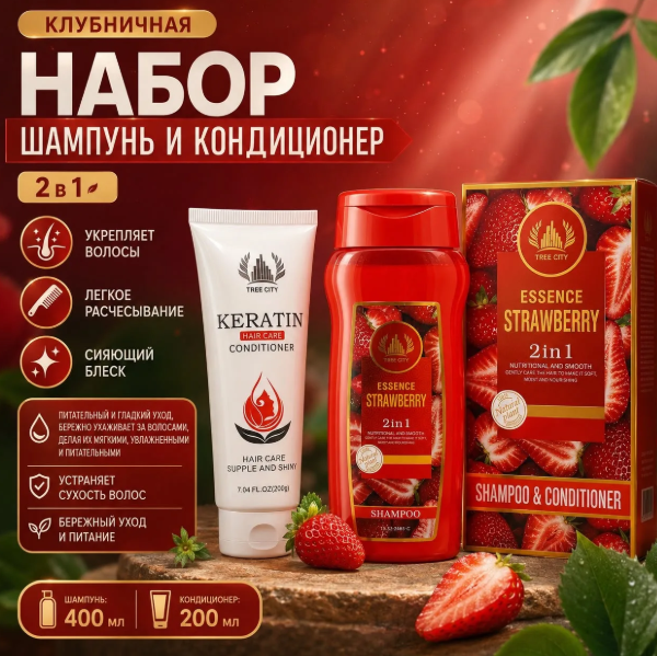 картинка Набор шампунь и кондиционер с экстрактом клубники от магазина Одежда+