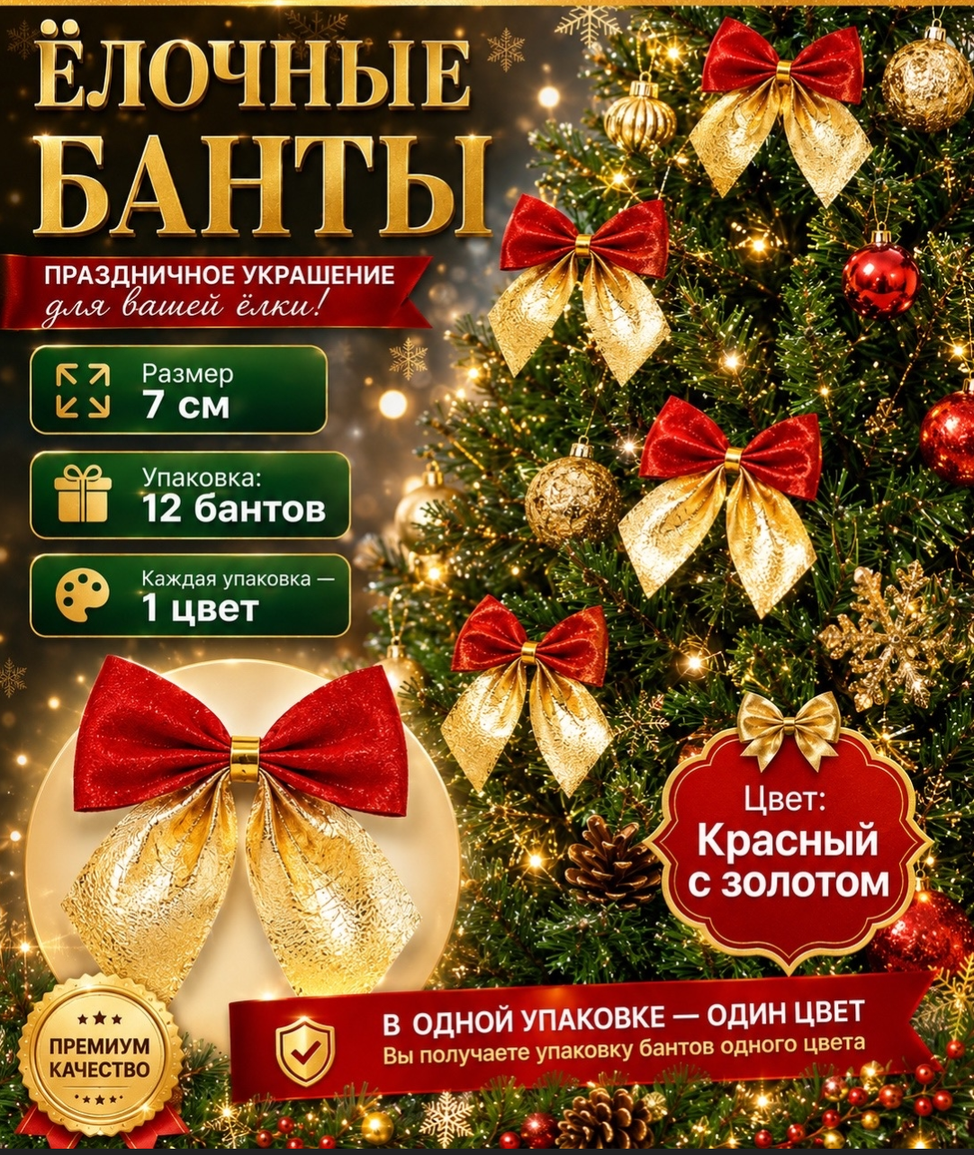 картинка Ёлочные банты — стильное решение для новогоднего декора! Размер 7 цветов от магазина Одежда+
