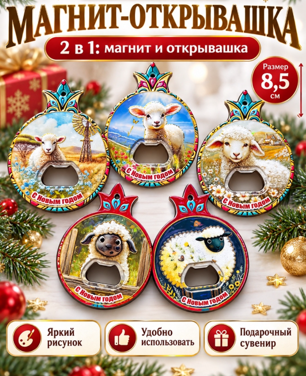 картинка Магнит- открывашка 2 в 1 "Сновым годом" 8,5 см от магазина Одежда+