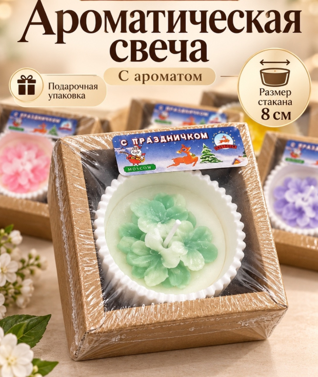 картинка Ароматическая свеча "Цветок" в стакане 8 см в ассортименте от магазина Одежда+