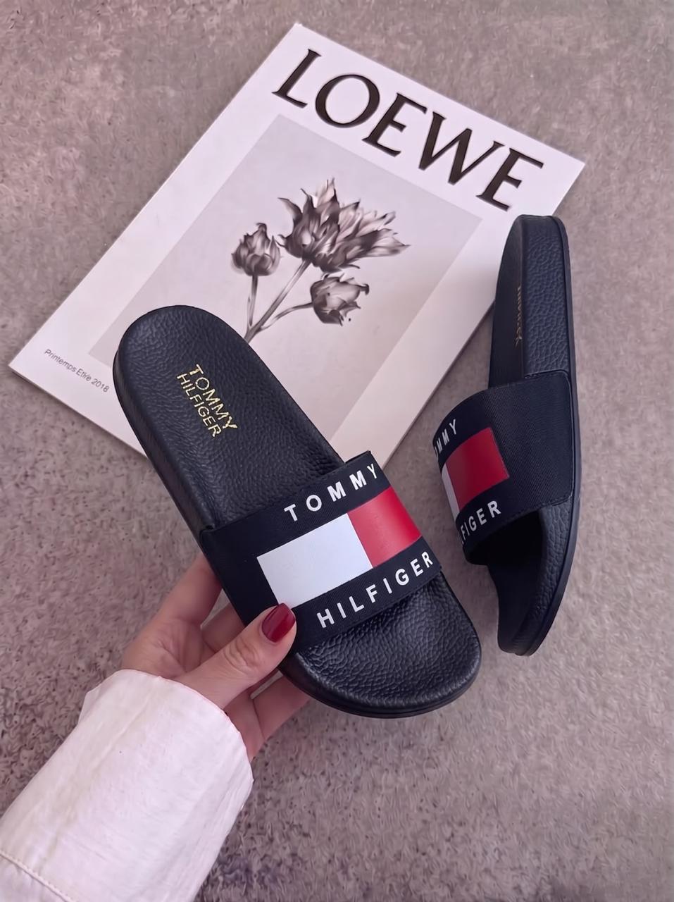 фото женские черные шлепки tommy hilfiger 983207 оптом
