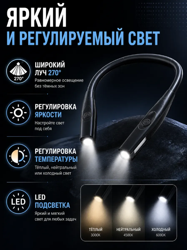 картинка Фонарь на шею гибкий от магазина Одежда+