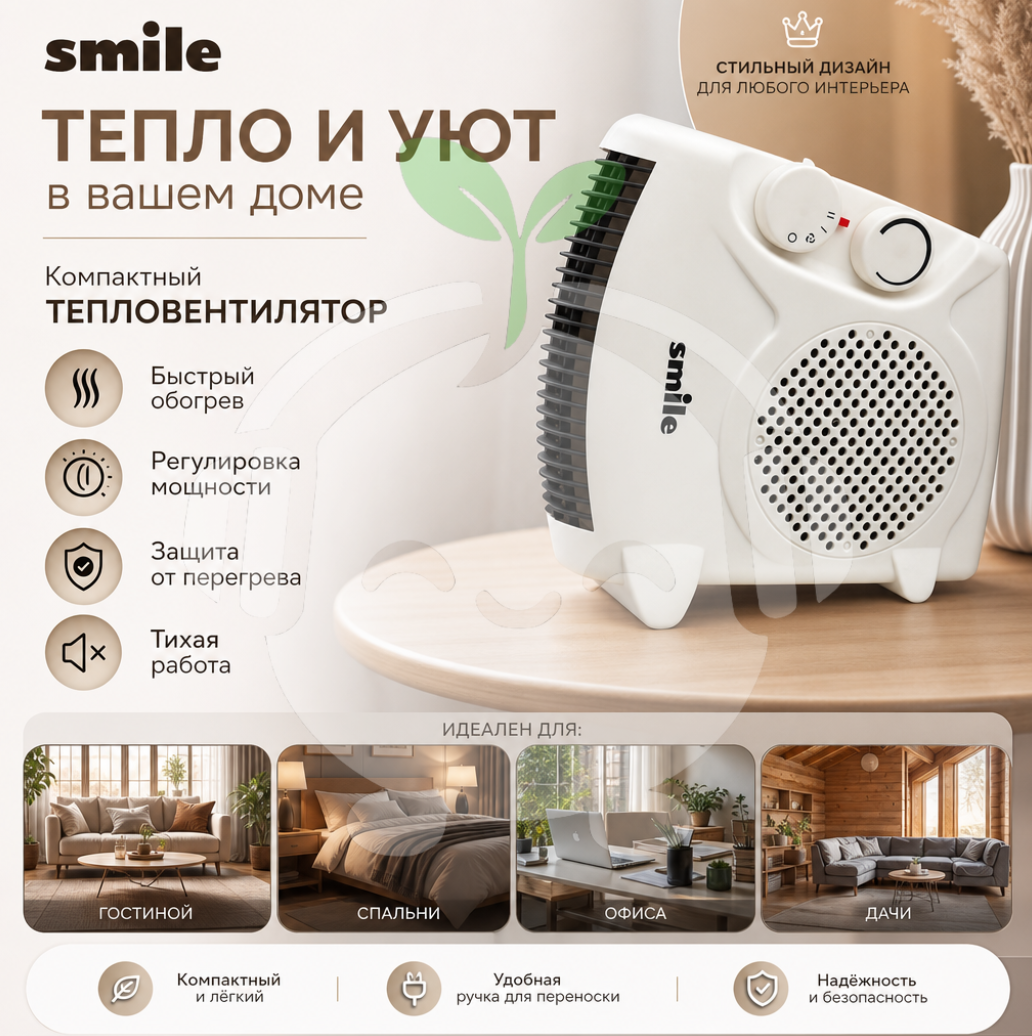 картинка Компактный тепловентилятор Smile — тепло и уют в вашем доме. от магазина Одежда+