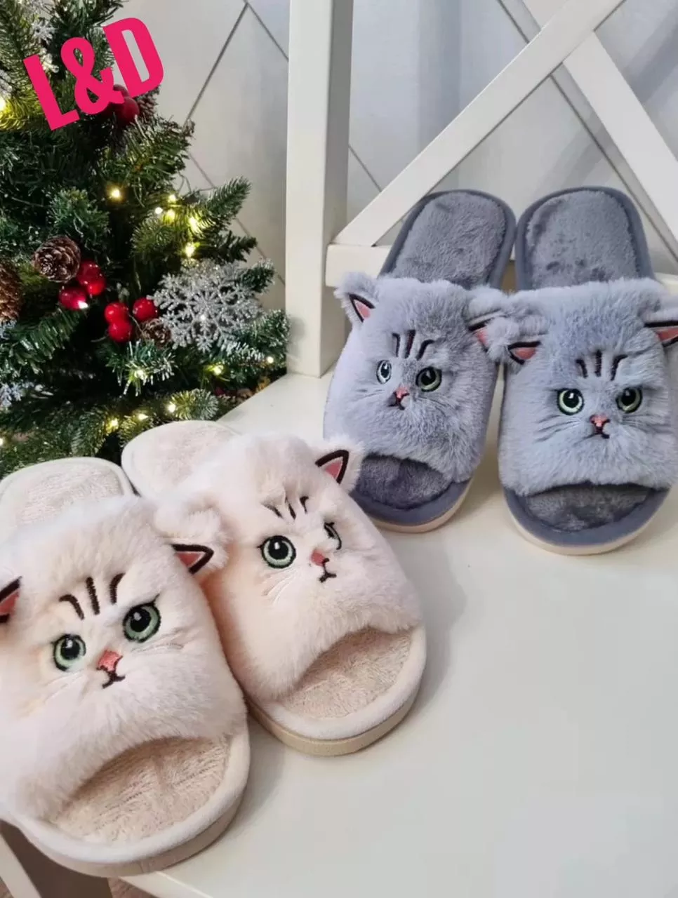 фото женские домашние тапочки с кошачьим дизайном 237639 оптом