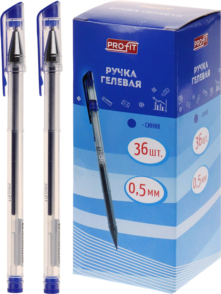 картинка TTM"Profit"Ручка гелевая СИНЯЯ (РГ-6832) d=0,5, с прозрачным корпусом, кратно 36 от магазина Одежда+
