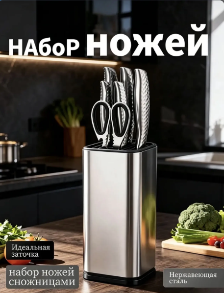 картинка Набор кухонных стальных ножей 7в1 на подставке от магазина Одежда+