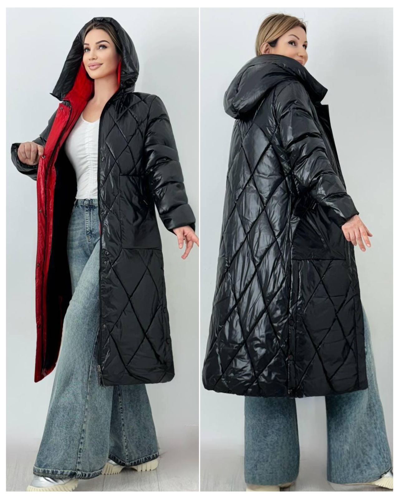 картинка Удлинённое стёганое пальто с капюшоном от магазина Одежда+
