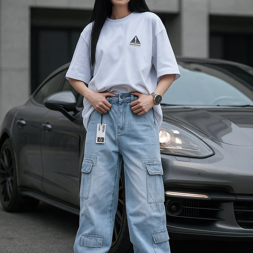 картинка Широкие джинсы-карго в расслабленном baggy‑силуэте от магазина Одежда+