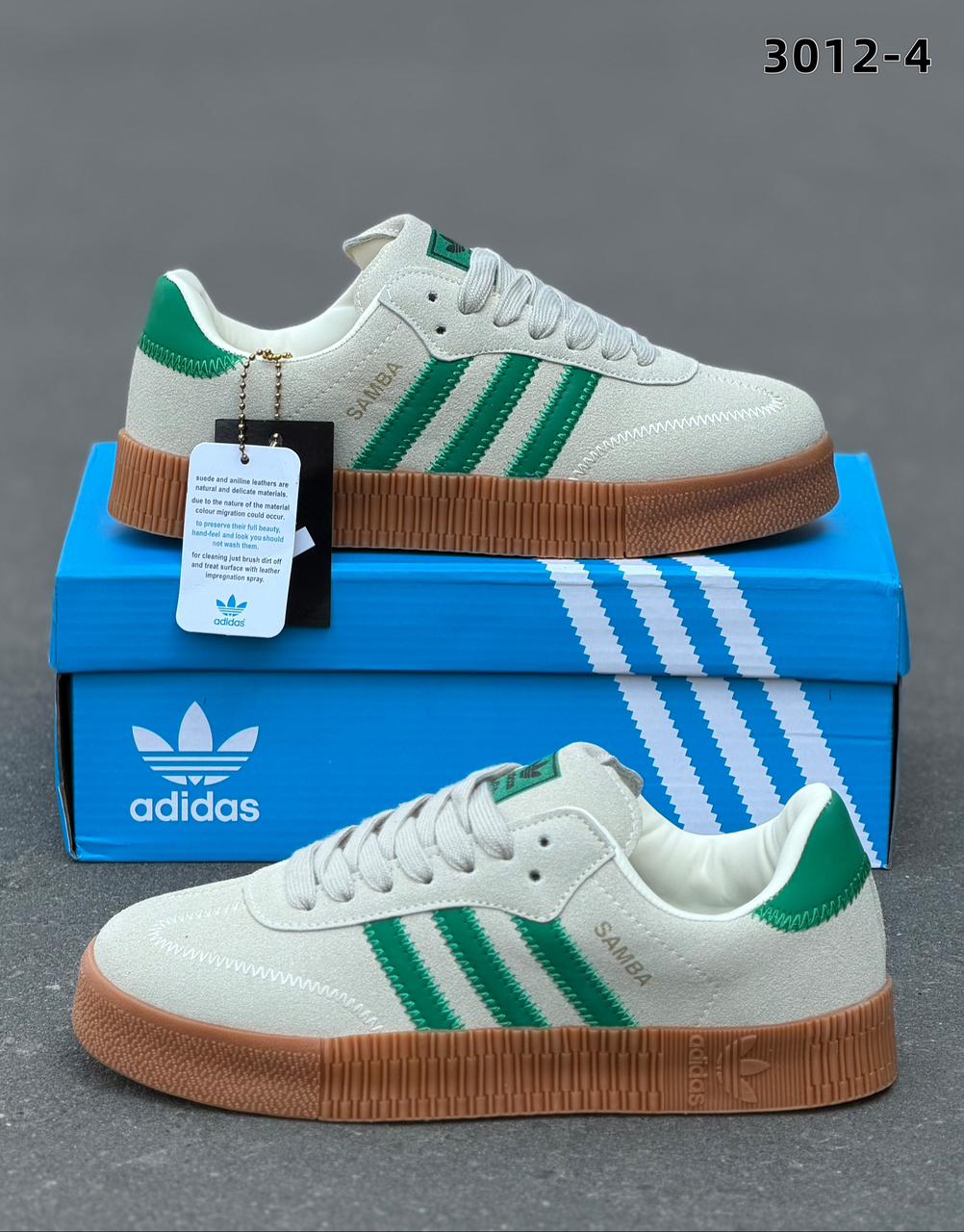 фото женские белые и зеленые кроссовки adidas samba 942335 оптом