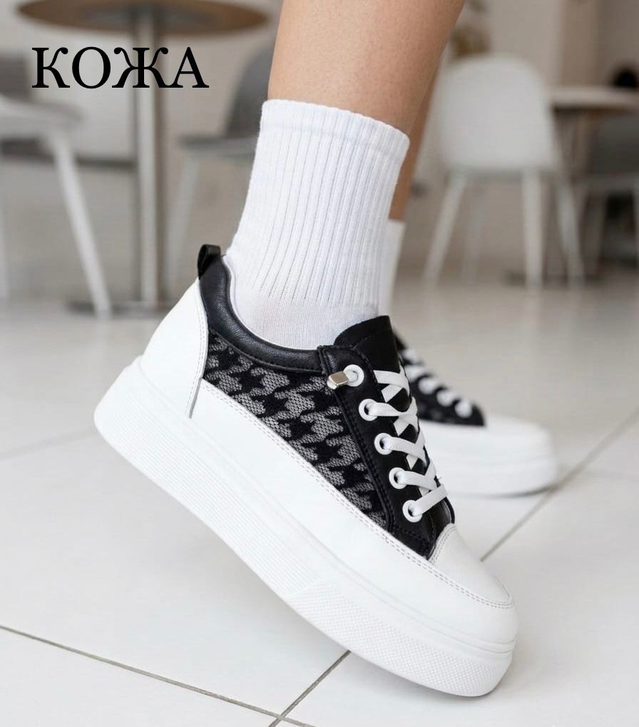 фото женские черные sneakers с белыми акцентами 574089 оптом