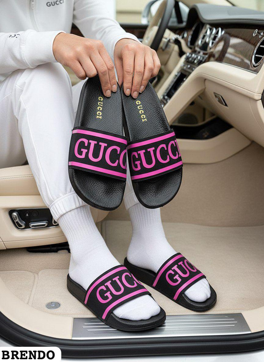 фото женские летние шлепки с надписью gucci 990607 оптом
