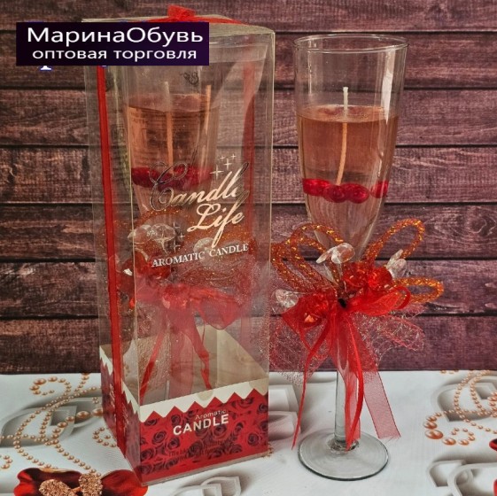 картинка Набор свечей в стеклянном подстаканнике с декором от магазина Одежда+